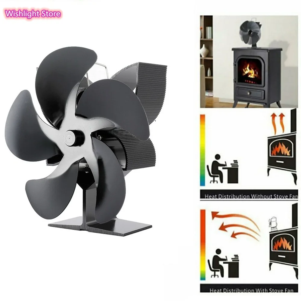 

Black Fireplace 5 Blades Heat Powered Stove Fan Log Wood Burner Ecofan Quiet Home Fireplace Fan Efficient Heat Distribution