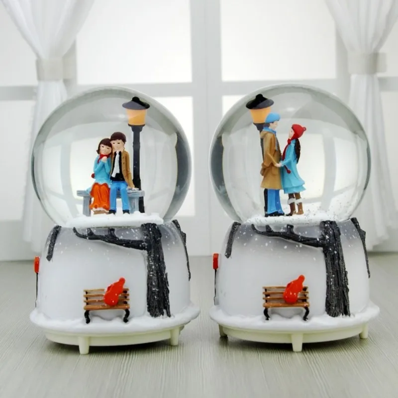 Музыкальная шкатулка в виде хрустального шара с светильник снежинки Рождество