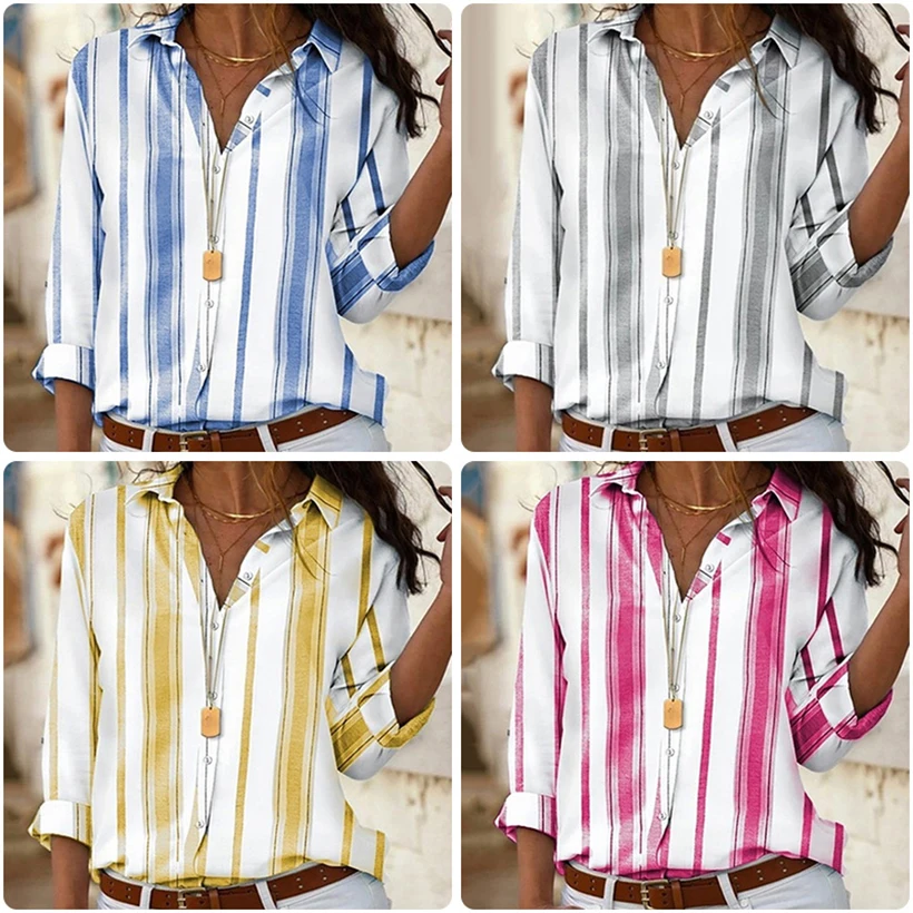 2021 на каждый день в винтажном стиле В полоску пуговицах Блузка для женщин с
