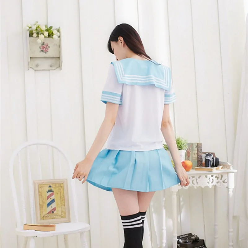 

Japanese School Uniform For Girls Sailor Tops+Tie+Skirt Navy Style Students Clothes For Girl Plus size Lala Cheerleader clothing
