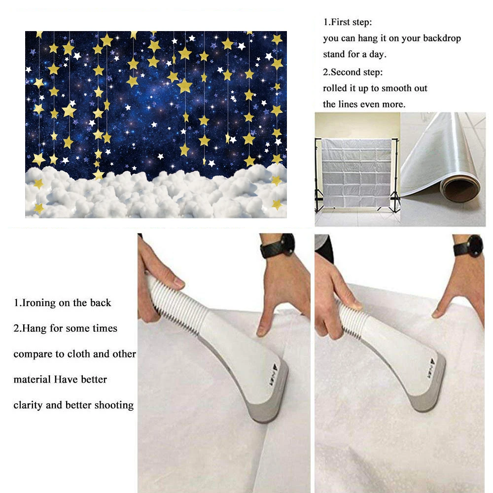 

Boy Baby Shower Backdrops Happy Birthday Party Stars White Clouds Blue Night Sky Photography Background Props