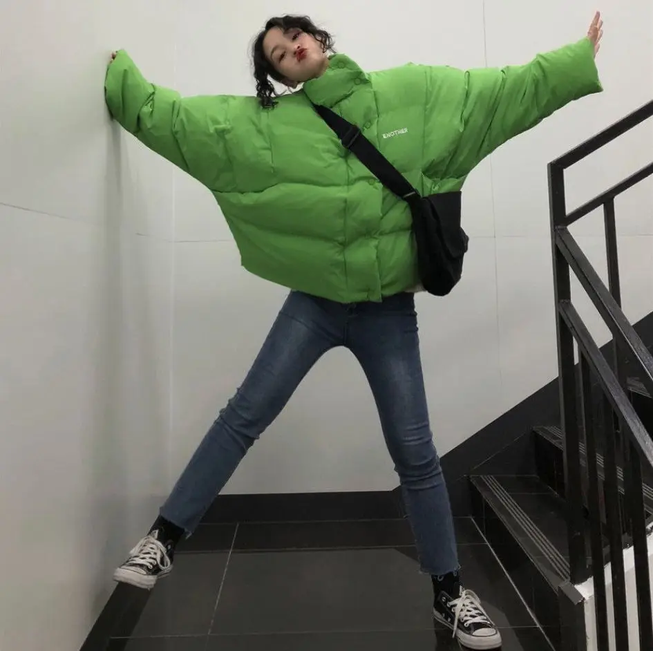 Новинка 2019 зимний женский пуховик короткий свободный однотонный черный зеленый