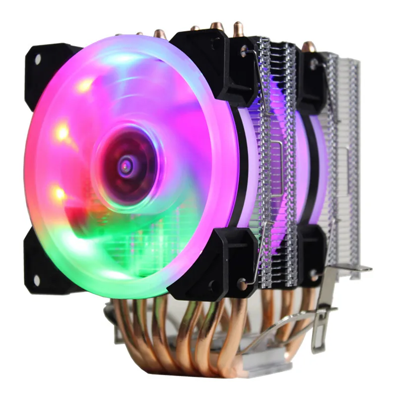 3/4PIN RGB светодиодный Процессор кулер 6 Heatpipe двойная башня 12V 9 см 2 шт/комплект