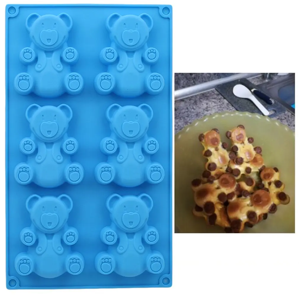 

6 Holes Cartoon Silicone Baking Bear Cake Durable Mold Dessert Baking Ice Cube Non-stick Handmade DIY Mould