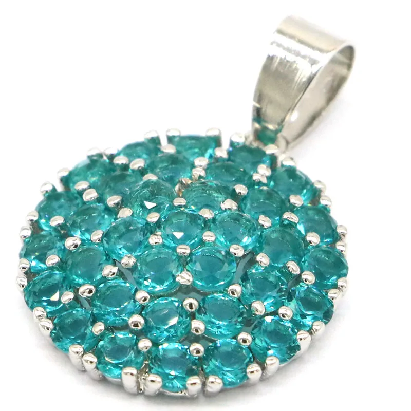 Красивый круглый синий Аквамарин для женщин Серебряный кулон свиданий 29x20 мм |