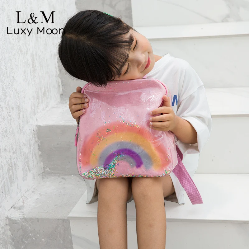 Милый детский Радужный школьный рюкзак из ПВХ с блестками милый для девочек