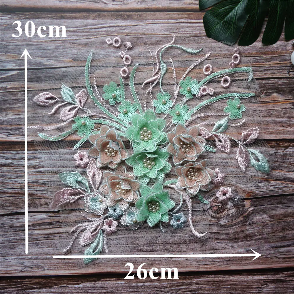 Зеленые розовые 3D Цветочные кружевные тканевые бусины с блестками бахромой