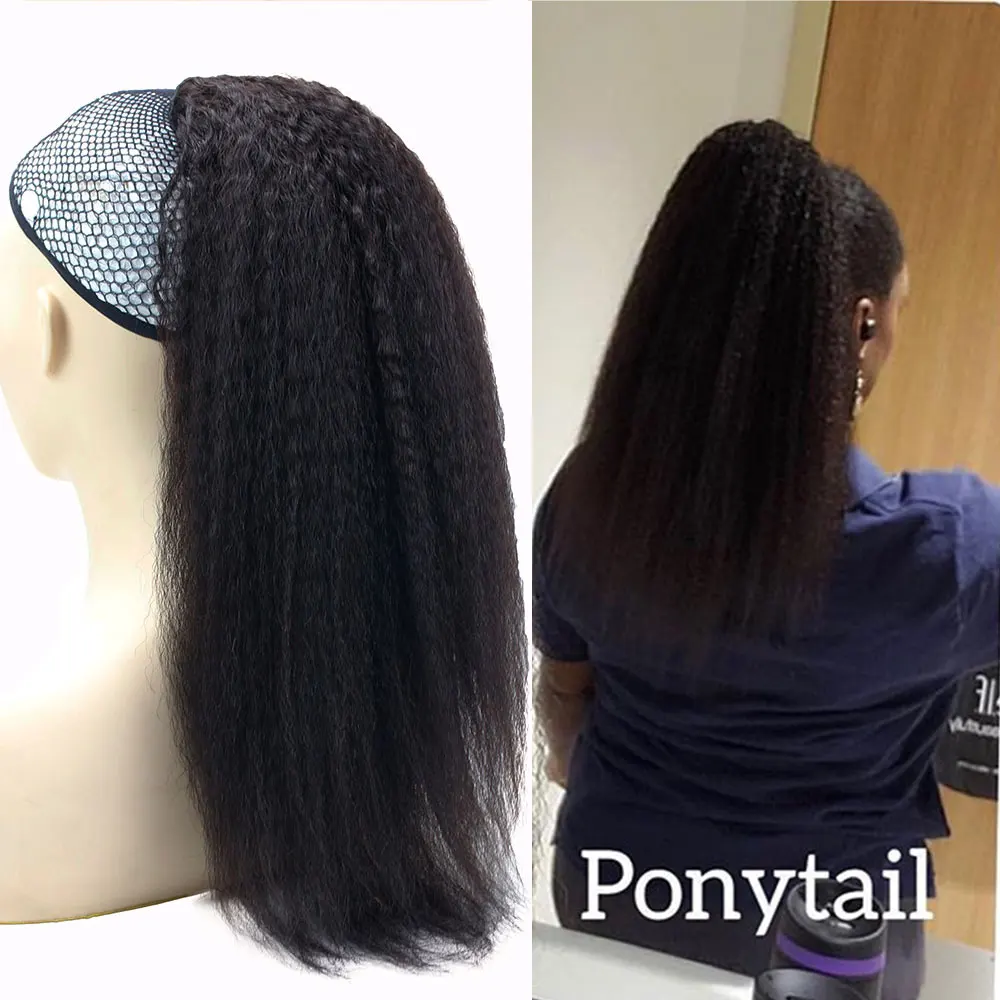 Eseewigs курчавые прямые человеческие волосы конский хвост для наращивания клип в бразильском Реми волосы булочка шнурок натуральный цвет 2" для женщин