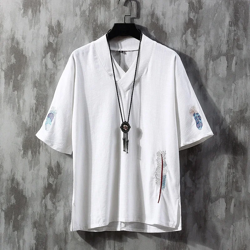 Традиционная китайская одежда для мужчин восточная рубашка с V-образным вырезом