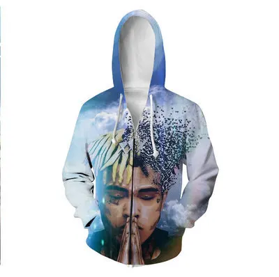 Xxxtentacion 3D печатных мужчин толстовки осень весна молния с капюшоном Harajuku в стиле