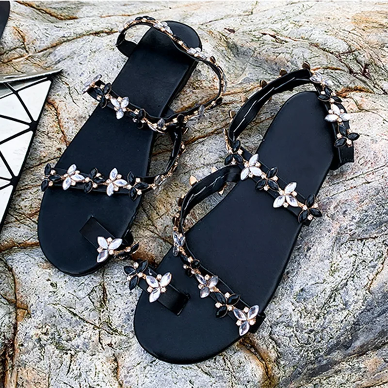 

Women Sandals Bohemia Style Floral Summer Shoes For Women Flat Sandals Beach Shoes 2020 Flowers Flip Flops Chaussures Femme