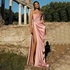 Розовое вечернее платье Thinyfull, сексуальное атласное платье без бретелек с высоким разрезом сбоку, платье для выпускного вечера, модные платья в пол для коктейвечерние, женское