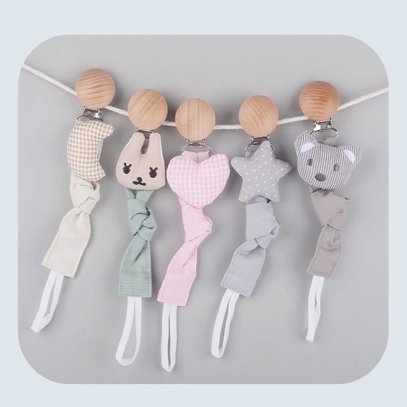 

1pc Baby Dummy Pacifier Chain Clip Cotton Cloth Plush Animal Stars Moon Toys Soother Nipples Holder Newborn Feeding Accessories