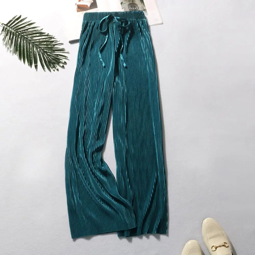 Брюки женские с широкими штанинами повседневные модные однотонные длинные