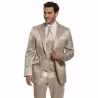 Новые мужские атласные костюмы с отворотами на одной пуговице, смокинг жениха из золотой шерсти, 2021 Деловая одежда для ужина, 3 предмета (пиджак + брюки + жилет)