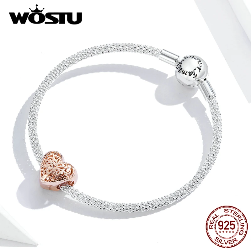 Женский ажурный браслет WOSTU розовое золото 925 пробы серебряное дерево жизни кулон
