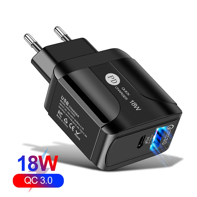 

PD 18W Travel charger Quick Charge3.0 Dual USB Charger For iPhone 13 12 Samsung Xiaomi Mobile Phone11 Fast Wall Chargers QC3.0