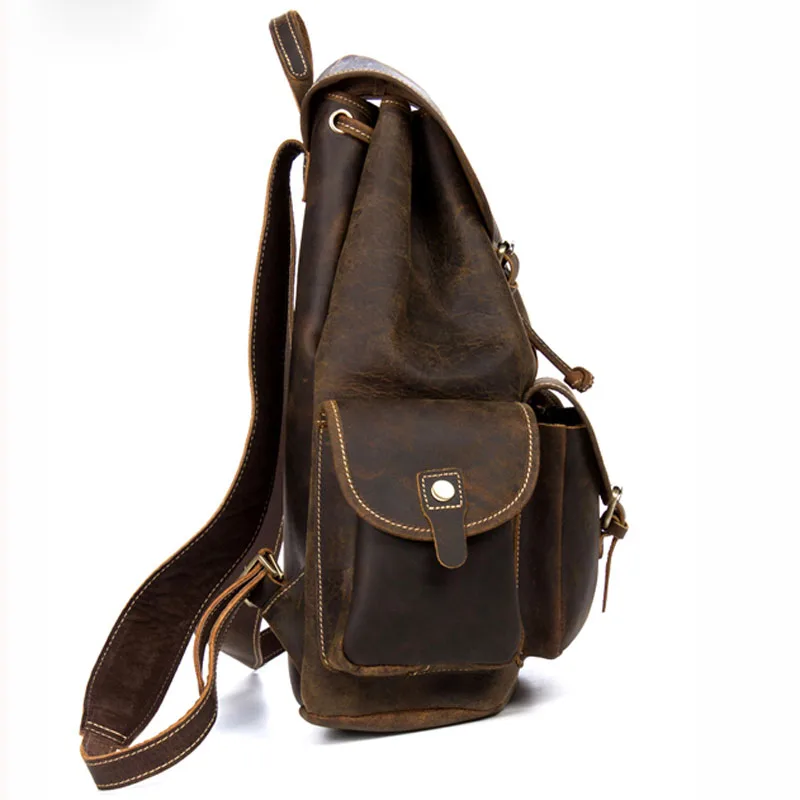 Мужской винтажный рюкзак Crazy Horse черный повседневный из натуральной воловьей