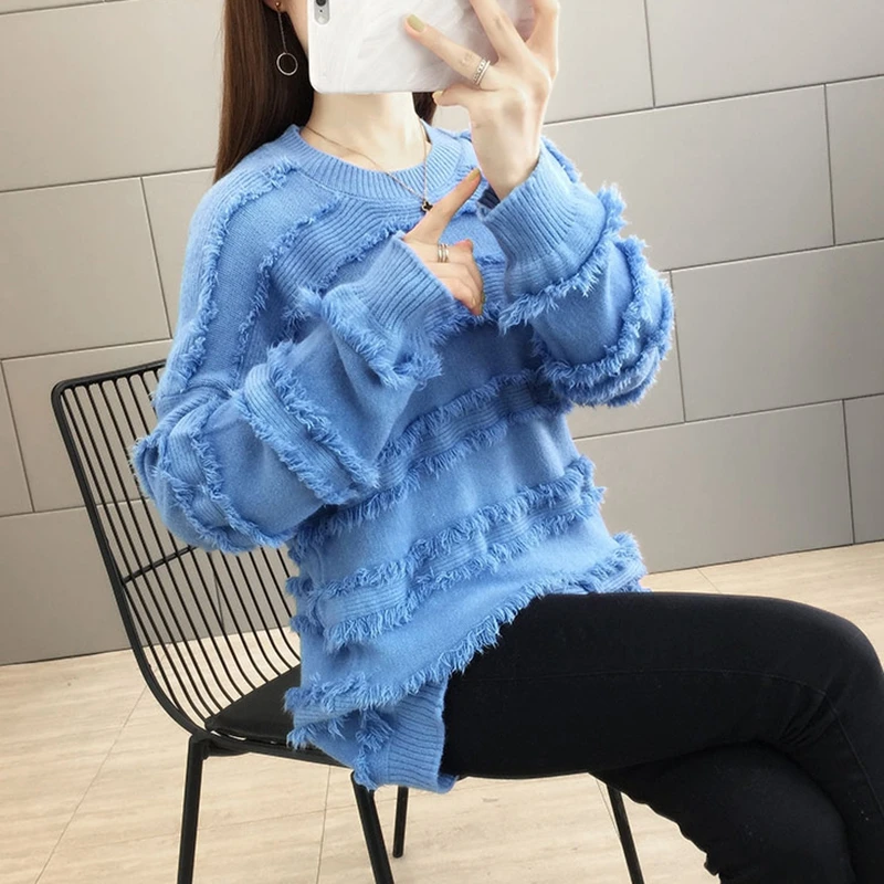 RealShe 2019 зимний женский свитер вязаный пуловер с круглым вырезом и длинным рукавом