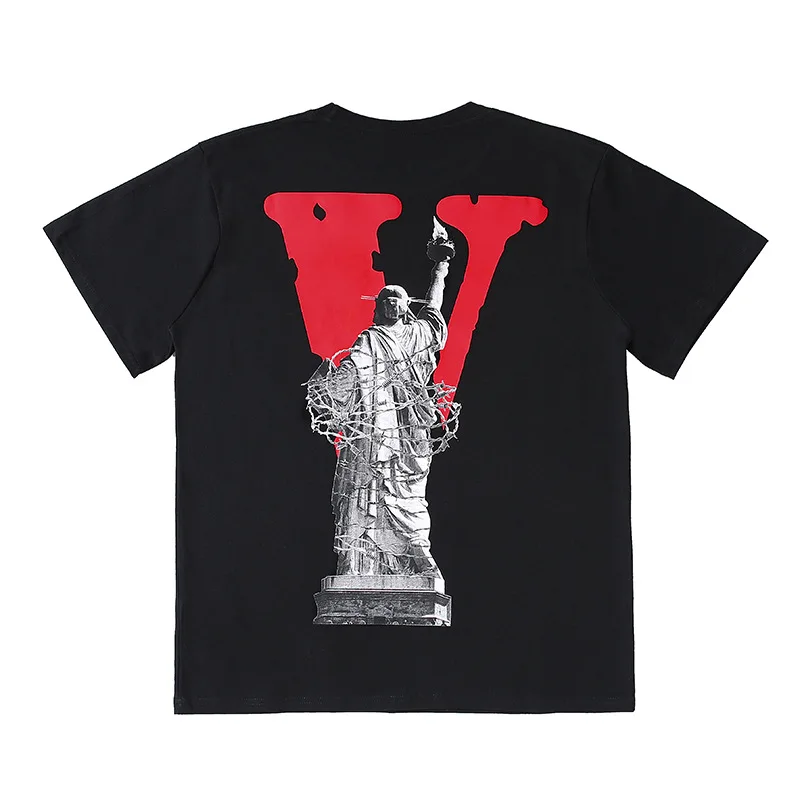 

men t VLONE shirt 100% cotton streetwear Women's T-shirt USA summer Short sleeve brand hip hop tshirt Statue of Liberty funny