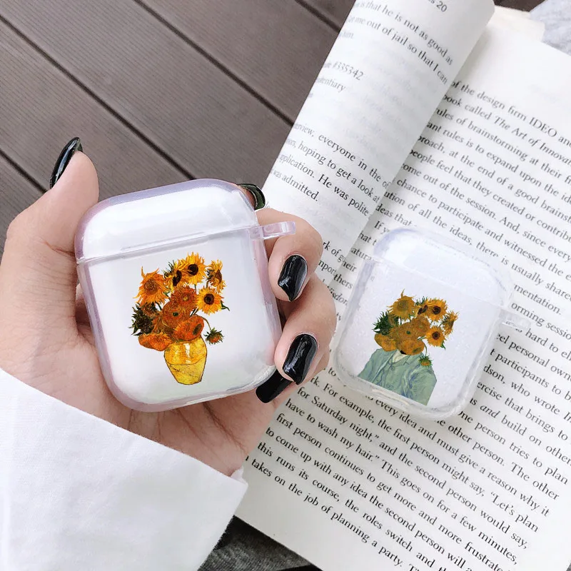

Van Gogh Starry sky art chrysanthemum fashion Case for Airpods 2 1 Earphone Cover For Airpods Soft silicone clear Fundas Coque