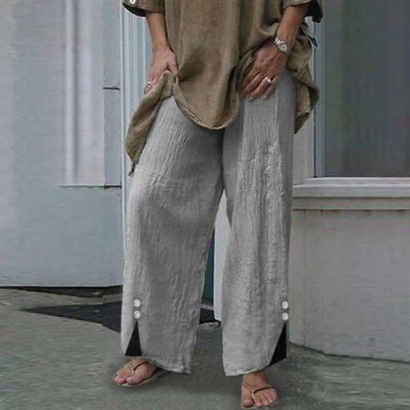 Grey Брюки ZANZEA женские брюки с широкими штанинами осенние винтажные Botton Pantalon Femme длинные брюки плюс размер повседневная Рабочая Уличная Одежда S-5XL - Цвет: Grey