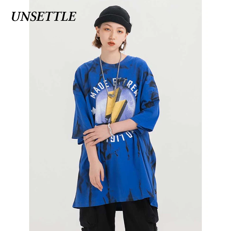UNSETTLE Harajuku футболки Летние молнии для мужчин/женщин хип хоп модная футболка с