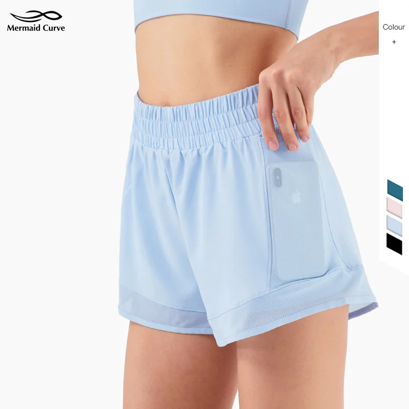 

Sports Women's Mesh Fabric Ventilation Safety Fitness Pants Side Cell Phone Pocket Running Shorts Hotty Hot High waist Gym Short