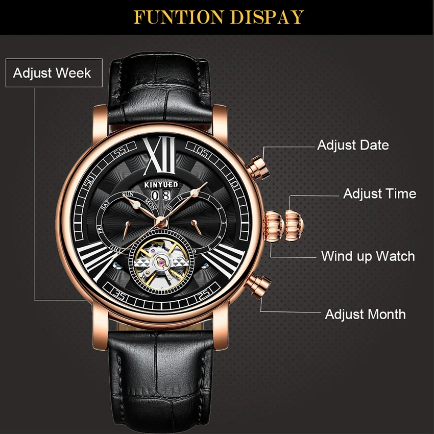 KINYUED Top Brand Luxury Mens Watches Tourbillon Skeleton Watch Men Automatic Mechanical Wrist Gents Military horloges Man | Наручные