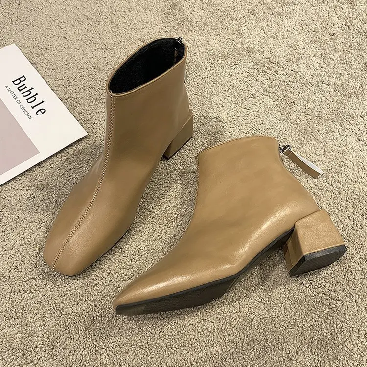 

Ботильоны женские резиновые, ботинки на молнии, средней высоты, элегантная повседневная обувь из флока, с квадратным носком, белые, осень 2021