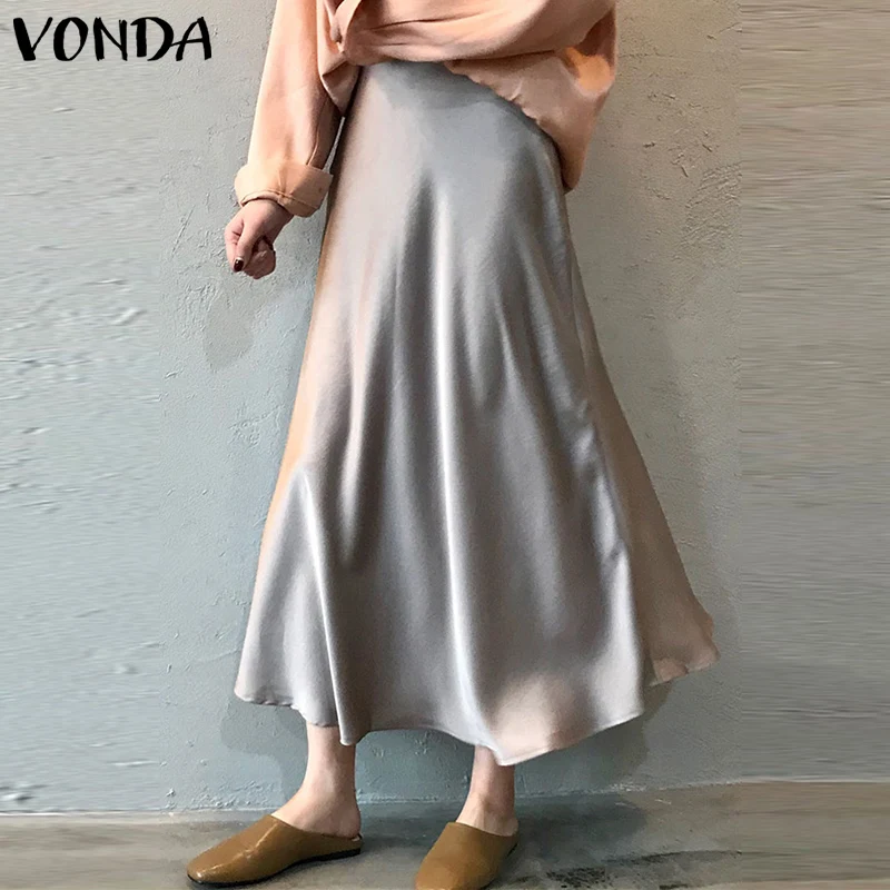 

Women Elegant High Waist Skirts 2022 VONDA Casual Solid Color Long Maxi Skirts A-Line Pleated Baggy Zipper Skirts Oversized