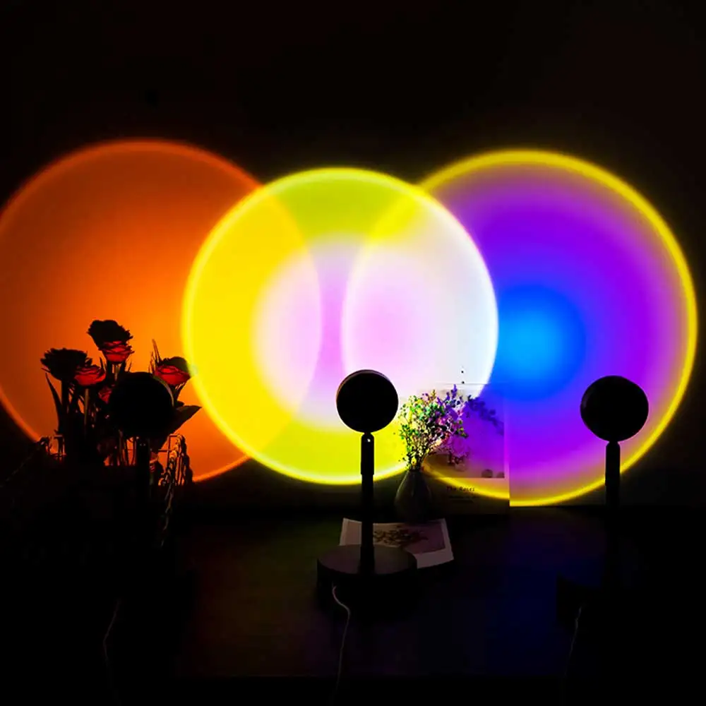

USB Button Rainbow Sunset Projector Atmosphere Led Night Light Home Coffe Shop Background Wall Home Decoration Colorful Lamp