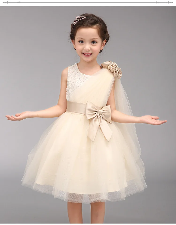 Платья с цветочным узором для девочек элегантное платье цвета шампанского