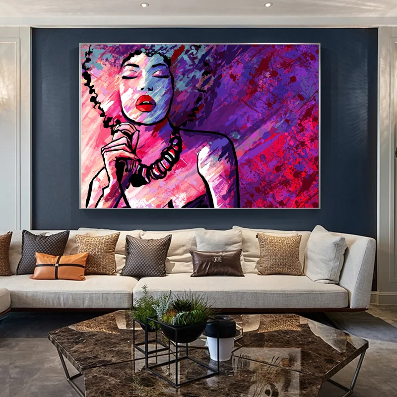 

Colorful African Woman Canvas Painting Wall Art Posters Prints Modern Pictures for Living room Bedroom Decor Accessories