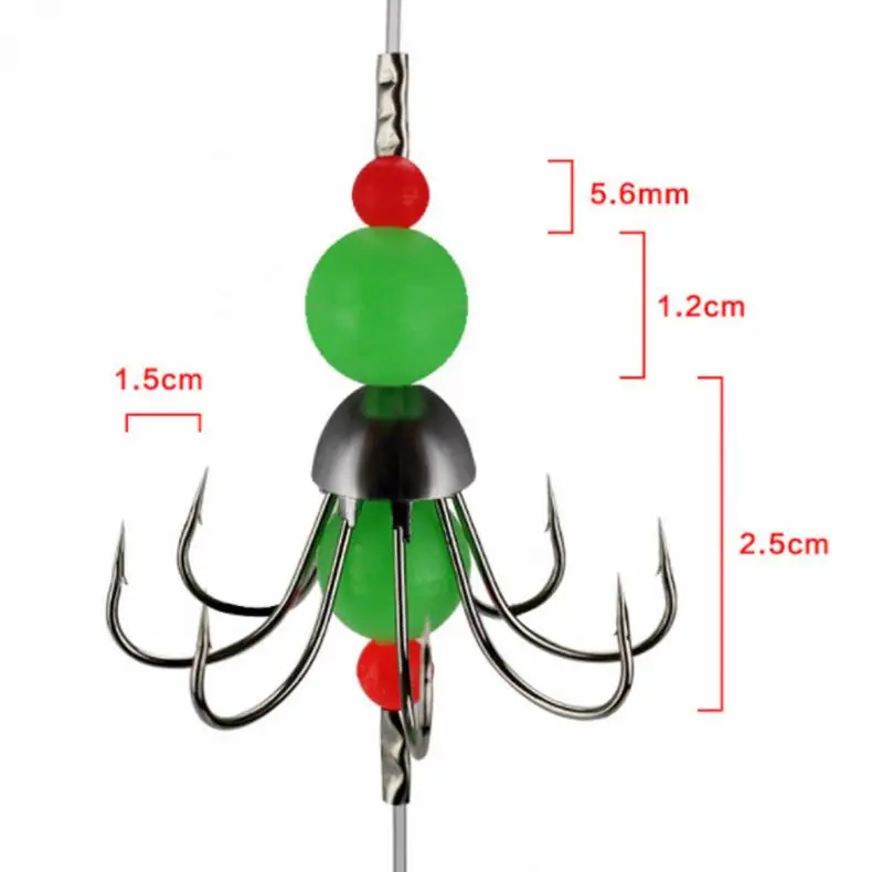 

Luminous Octopus Squid String Fishing Hooks Group with Thicken Nylon Line