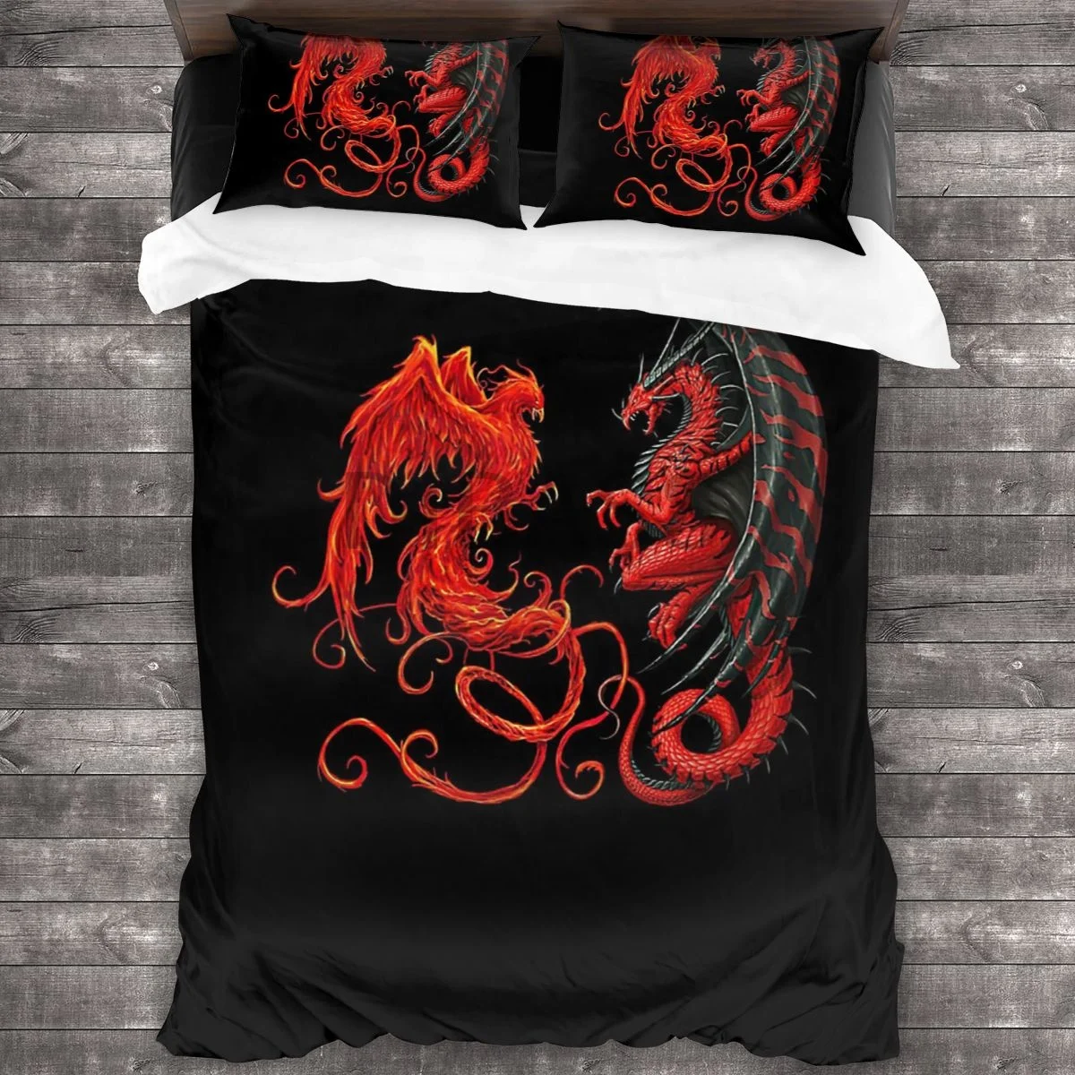 

Soul Of A Phoenix Heart Of A Dragon Comforter Set with 2 Pillowcases，Soft Microfiber Bedding Set Duvet Cover