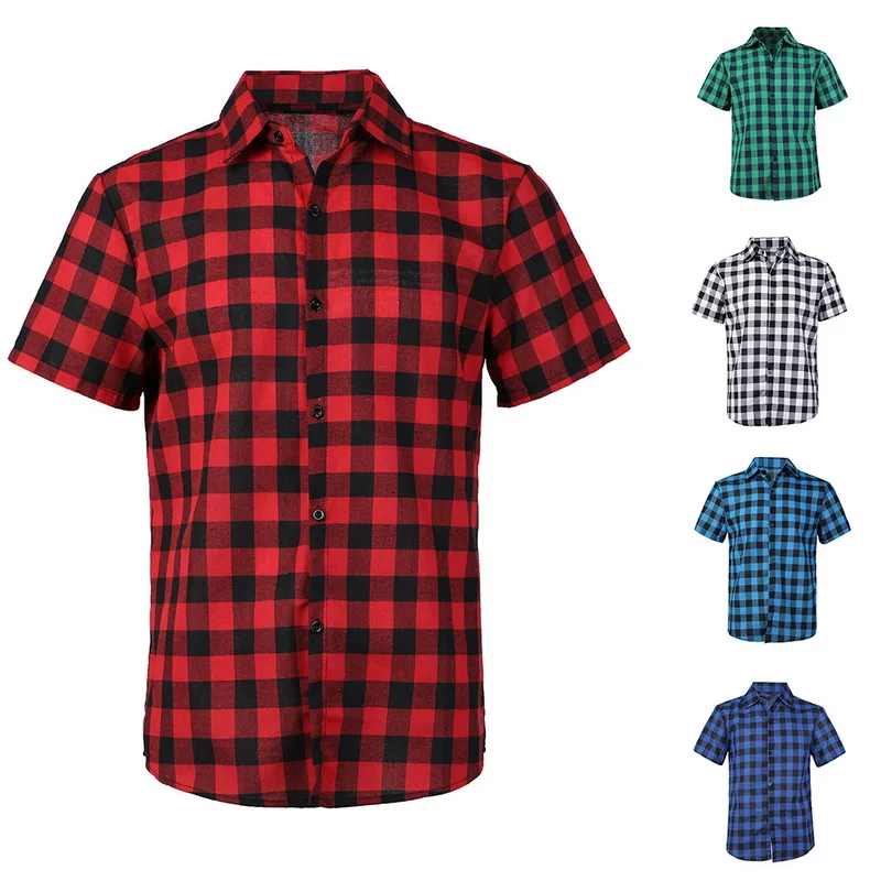 Pui men tiua мужские рубашки в клетку 2019 Летняя мода Chemise Homme клетчатые с коротким