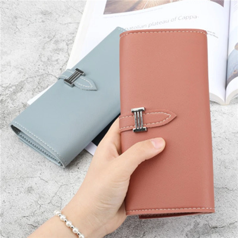 

Women New PU Leather Clutch Wallet Fashion Purse Solid Color Ladies Spring New Long 3 Fold Wallet Card Holder