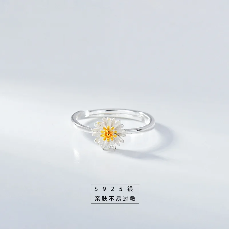 

925 silver chrysanthemum shape opening adjustable Silver Ring female girl ring student friend soft tone women's Gift Ring