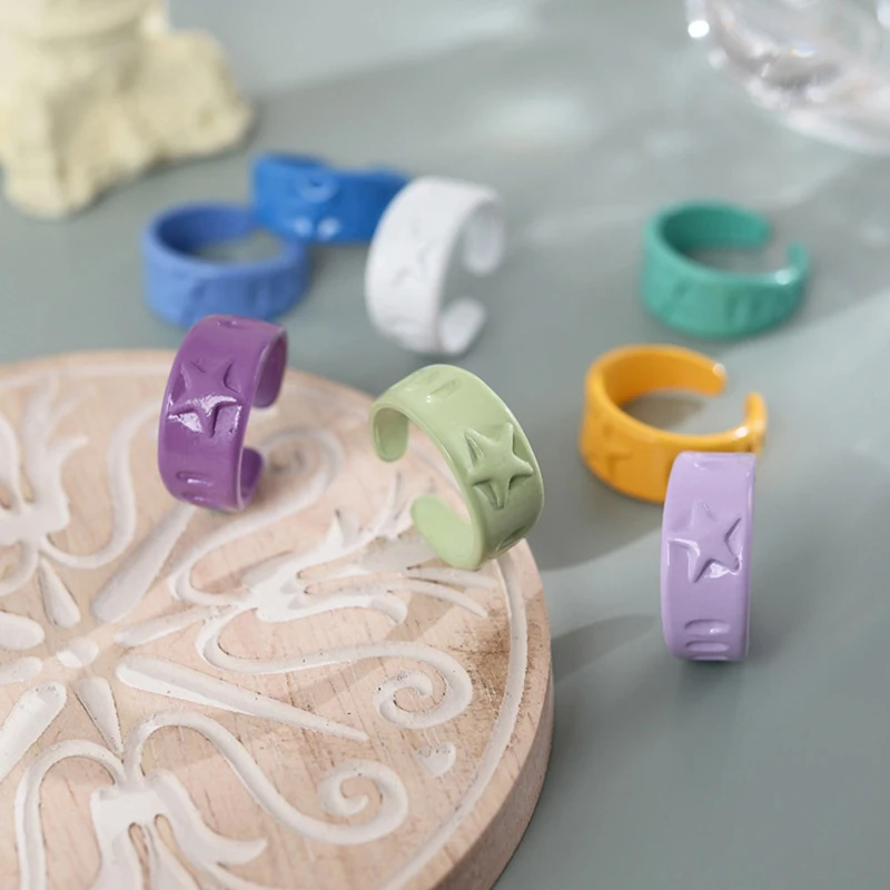 

Korea 2021 Chic Colorful Resin Acrylic Rings Hot Morandi Color Women Party Aesthetic Jewelry Ring Vintage Ring Ins Ring Jewelry