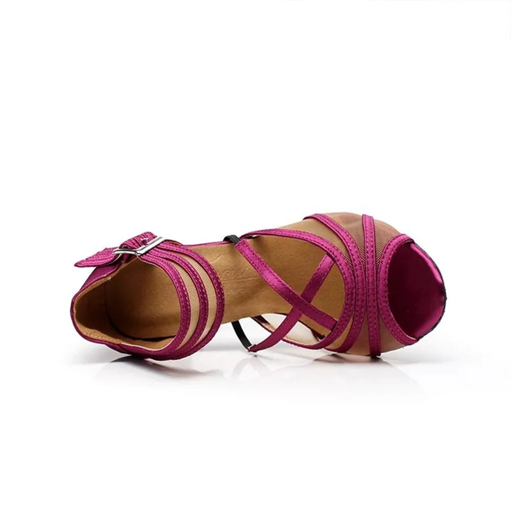 Women Purple Latin Dance Shoes Suede Soles Ballroom Tango Indoor Dance Shoes Cuban Heels Party High Heel Dance Shoes