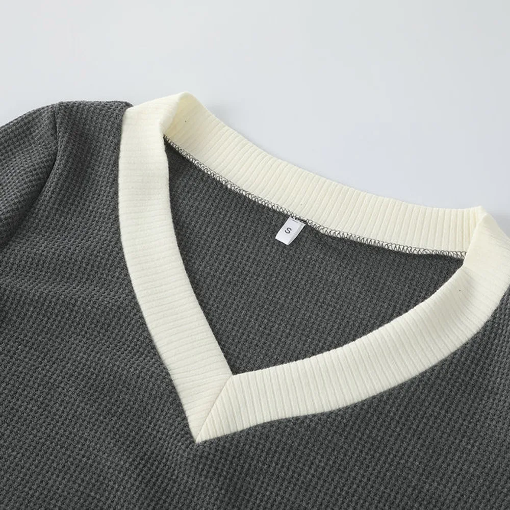 

Women V Neck Solid Color Sweater New Autumn Winter Warm Long Sleeve Casual Curve Hem Slim Sweater Top Pullover Jumper Femme