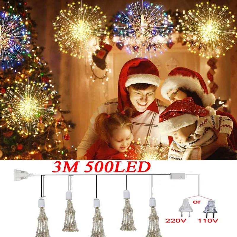 

3M 500 LED Dandelion Firework Lights Christmas Garland String Fairy Lamp for Xmas New Year Home Bedroom Window Decor Lighting