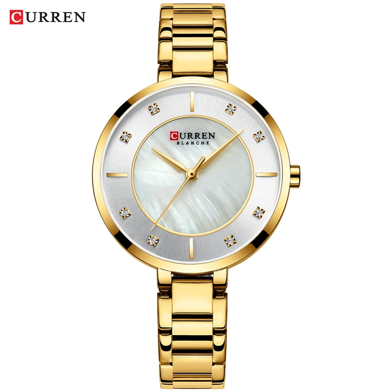 gold white Новые женские часы CURREN Модные Роскошные часы со стразами циферблат кварцевых часов водонепроницаемые наручные часы из нержавеющей стали для женщин - Цвет: gold white