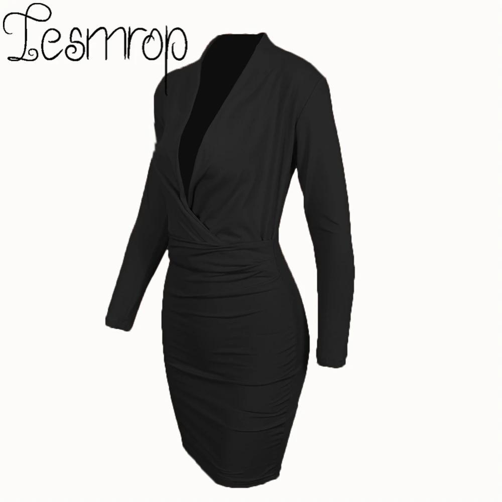 

LESMROP 2021 Summer Sexy Robe Femme Long Sleeve Deep V-Neck Bodycon Dress For Women Clothes Midi Casual Vestidos Fashion Y2K Red