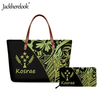 jackherelook kosrae polynesian hibiscus design womens handbag clutch wallet 2pcsset female casual tote shoulder bagpurse bolso
