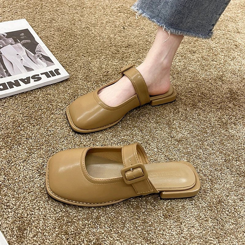 

Grandma Shoes Square Toe Female Footwear 2021 Fashion Women's Shallow Mouth All-Match Casual Sneaker Dress Modis New Retro Summe