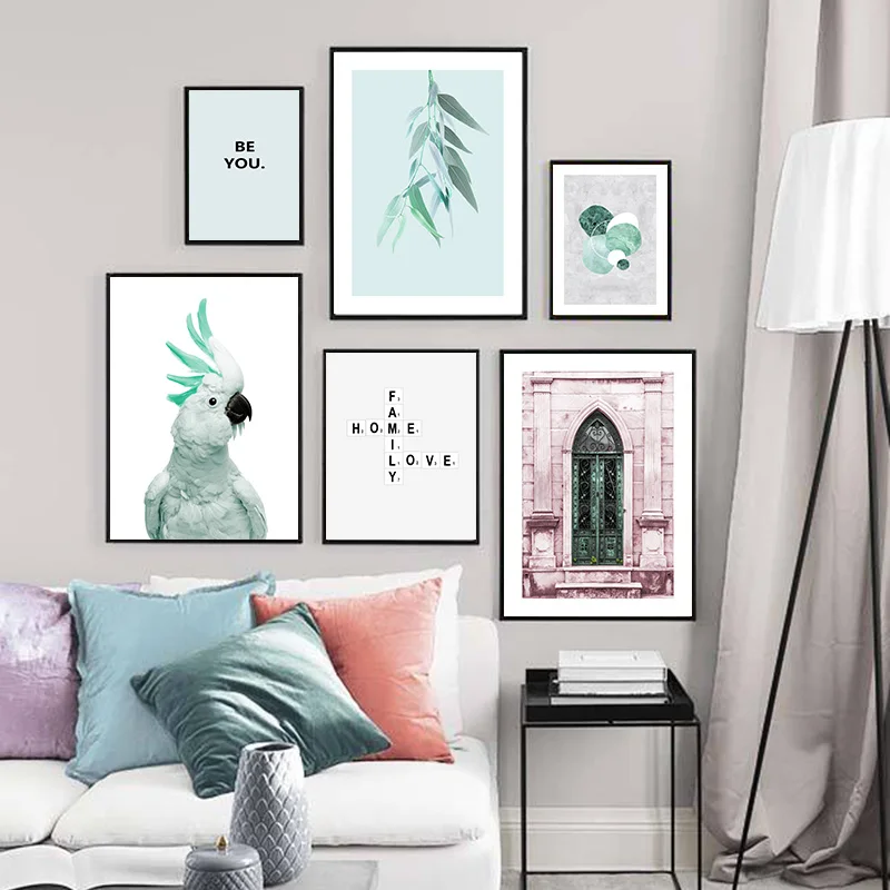 

Modern Cockatoo Leaf Old Gate Wall Art Poster Nordic Family Quotes Canvas Painting Print Simple Scandinavian Decoration Picture