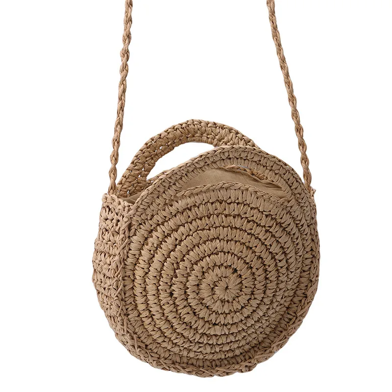 Тканая круглая соломенная сумка для хранения летняя ручная работа ретро