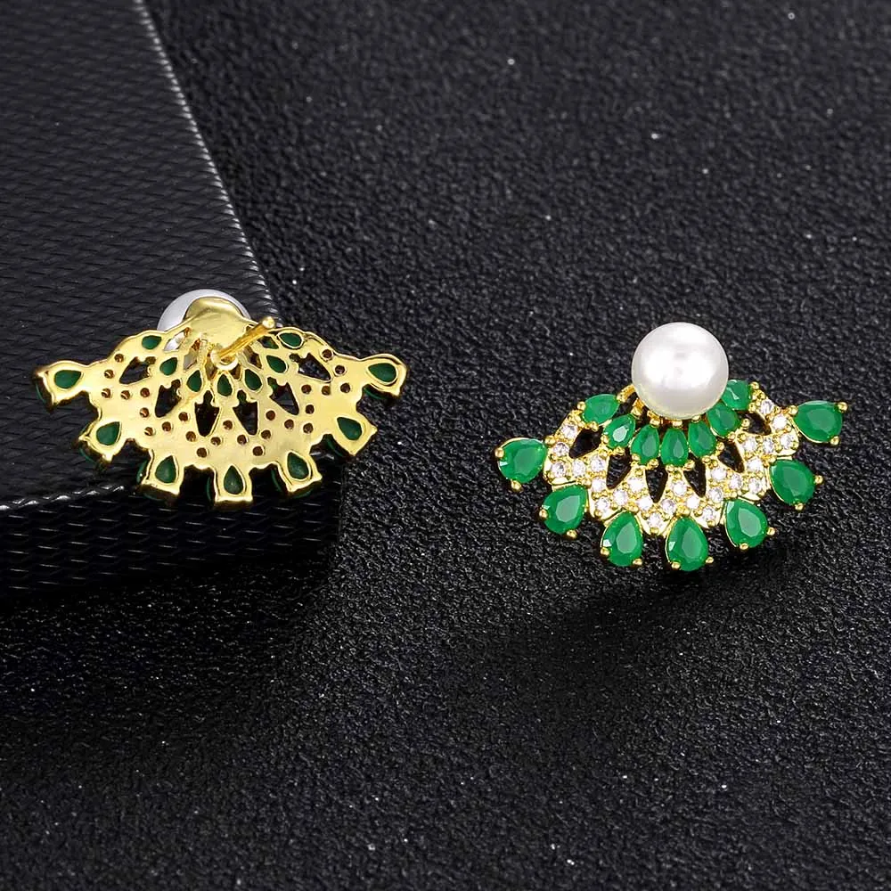 Новинка хит продаж модные серьги гвоздики с жемчугом цирконием геометрическими